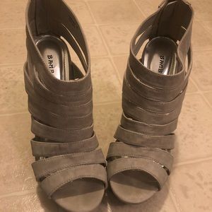 Light gray suede wedge sandals